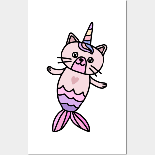 Cute Cat Mermaid Unicorn Fish Posters and Art